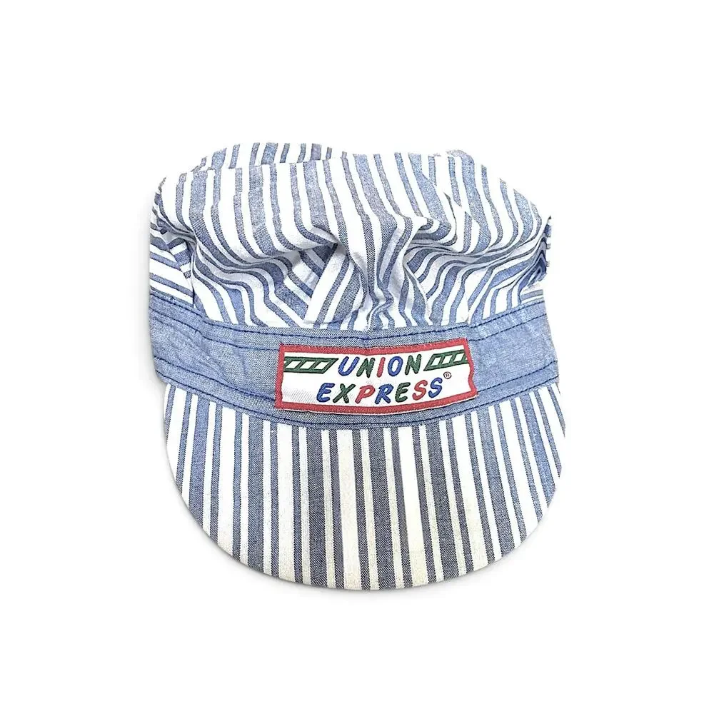 Vintage Union Express Railroad Engineer Cap Toddler 4 Blue White Stripe